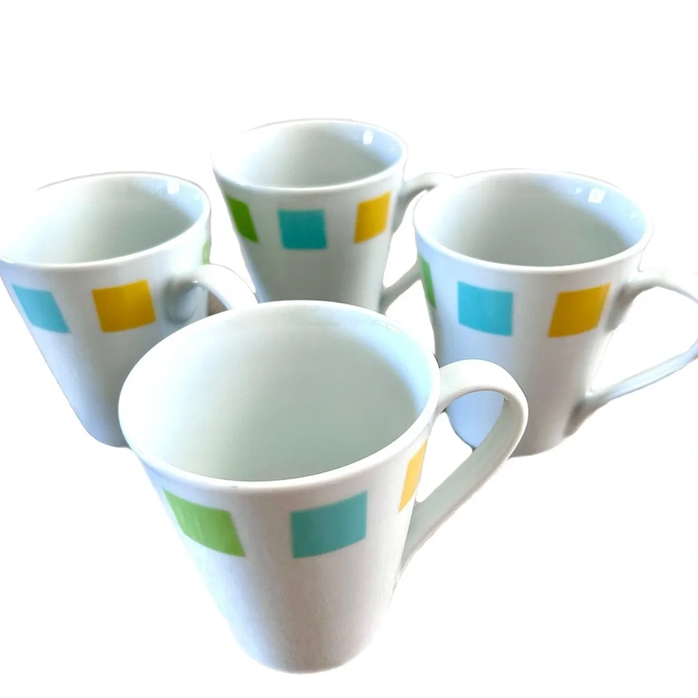 Crate and Barrel Coffee Mugs Tea Cups Set of 4 Retro Mid Century EUC